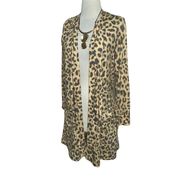 Simply Southern collection S\M cheetah leopard print‎ lightweight open cardigan - Picture 2 of 7